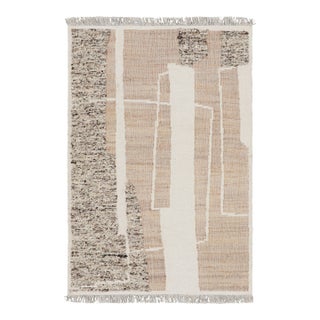 Rug & Kilim’s Abstract Flatweave with Cream and Beige Geometric Patterns - 3x12 For Sale