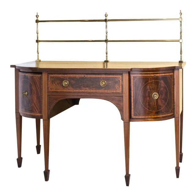English Sheraton Style Mahogany Sideboard With Brass Rail For Sale - Image 10 of 10