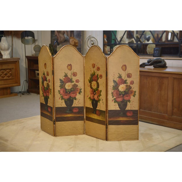 19th Century Gilt Screen with Oil Painting of Floral Decoration For Sale - Image 5 of 11