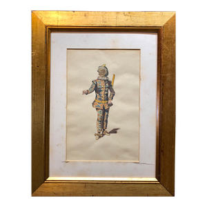 Unknown, Costume Stage Drawing Medieval Jester or Harlequin Figure Watercolor Painting