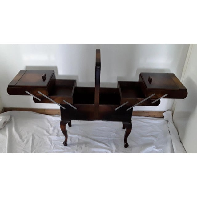 Vintage German Walnut Colored Sewing Table, 1950s For Sale - Image 6 of 9