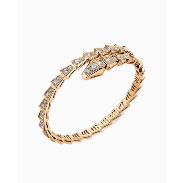 Contemporary 18k Yellow Gold 3 Ct Pave Diamond Serpenti Viper Slim Bracelet Size medium For Sale - Image 3 of 18