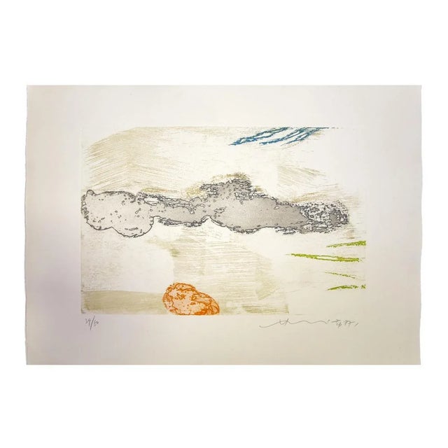 Abstract composition is and original colored etching realized by Hsiao Chin in 1977. The artwork is hand-signed and dated...