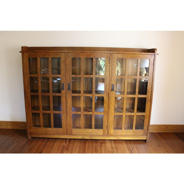 Mission Style Stickley Triple Bookcase With Glass Doors Chairish