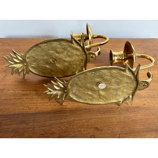 Hollywood Regency Brass Pineapple Sconces - A Pair For Sale - Image 6 of 7
