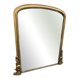 Large Antique English Arched Top Gilt Overmantle Mirror, 19th Century For Sale