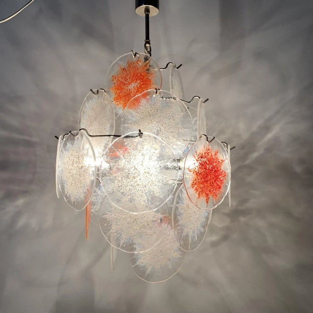 Rustic Mid-Century Glass Disc Chandelier from Vistosi, 1970s For Sale - Image 3 of 11