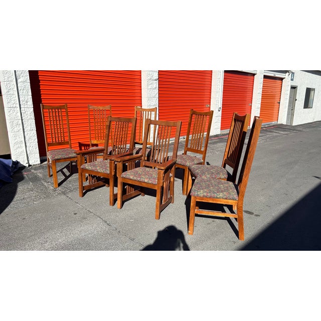 Late 20th Century Bassett Furniture Mission Style Arts & Craft Oak Dining Chairs For Sale In Las Vegas - Image 6 of 18