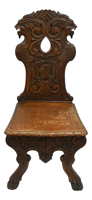 Antique Handcrafted Oak Sgabello Griffon Hall Chair