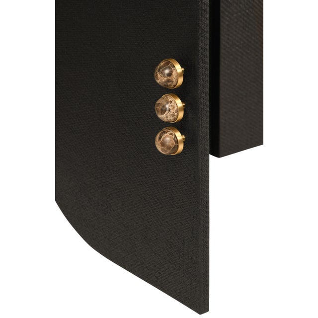 Not Yet Made - Made To Order Matthew Izzo Home Deluca Black Grasscloth Four Door Buffet With Stone Hardware For Sale - Image 5 of 8