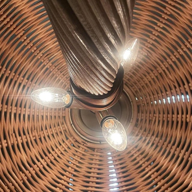 Large French Rattan Floor Lamp with Mushroom Shade For Sale - Image 9 of 15