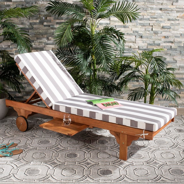 Ecru Contemporary Chaise Lounge Chair With Side Table in Natural & Grey & White For Sale - Image 8 of 11