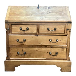 Late 20th Century Rustic Scrubbed Pine Farmhouse Slant Front Secretary Desk For Sale