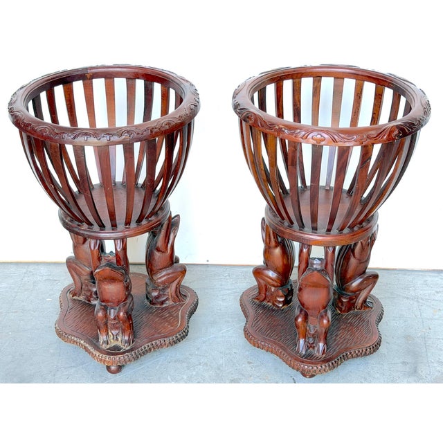 Pair of Carved Hardwood “Frog Prince” Figural Planters, Atrib. Maitland Smith For Sale - Image 14 of 17