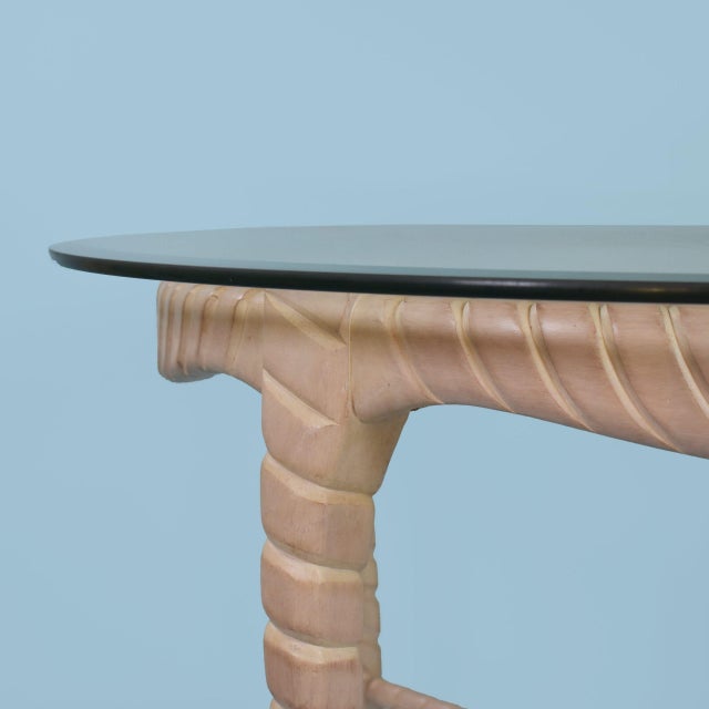 Knotted Rope Dinning Table in nice as found vintage condition. There are scuffs, scrapes, and wear to the finish. Wear to...
