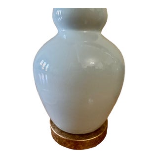 1990s Glazed Ceramic Light Blue Tall Table Lamps - A Pair For Sale