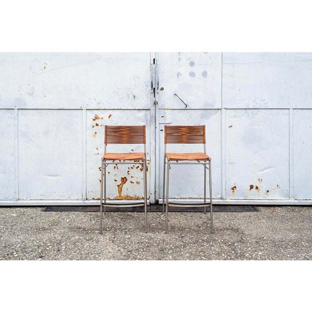 Brown Set of Stools Miss B in Inox & Leather by Tito Agnoli for Bonacina, 1997 For Sale - Image 8 of 8