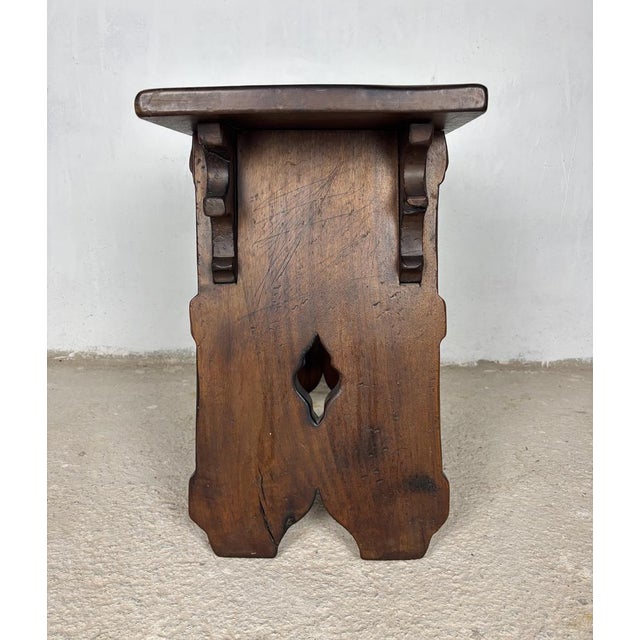 Rustic Hand-Carved Walnut Stool, 1910 For Sale - Image 11 of 13