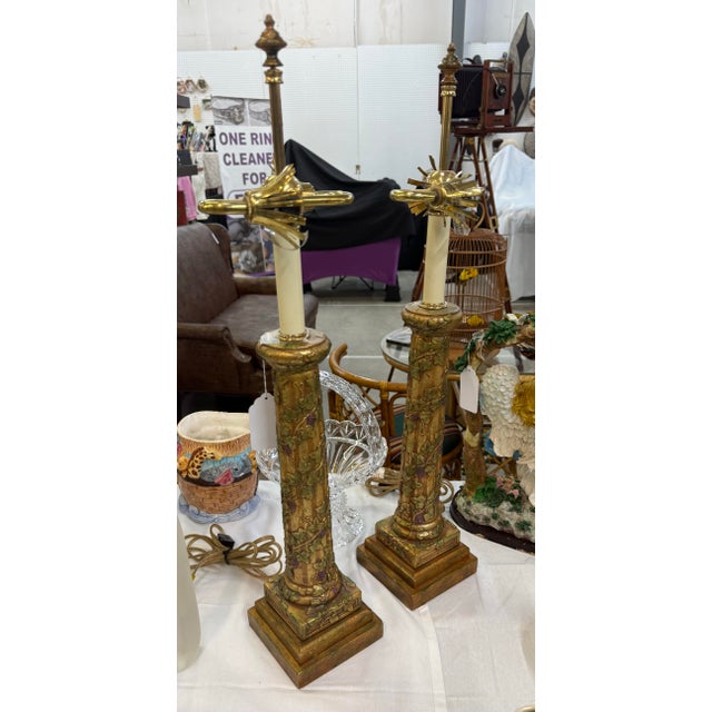 Pair of Vintage Fredrick Cooper Large Floral Column Table Lamps Rare Signed For Sale In Atlanta - Image 6 of 7