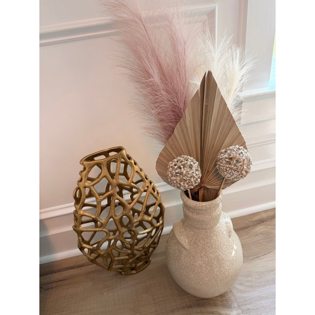 Ceramic Large Ivory Crackle Glaze Ceramic Floor Vase For Sale - Image 7 of 8