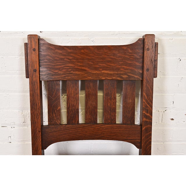 Stickley Brothers Style Antique Mission Oak Arts & Crafts Side Chair or Desk Chair, Circa 1910 For Sale In South Bend - Image 6 of 11