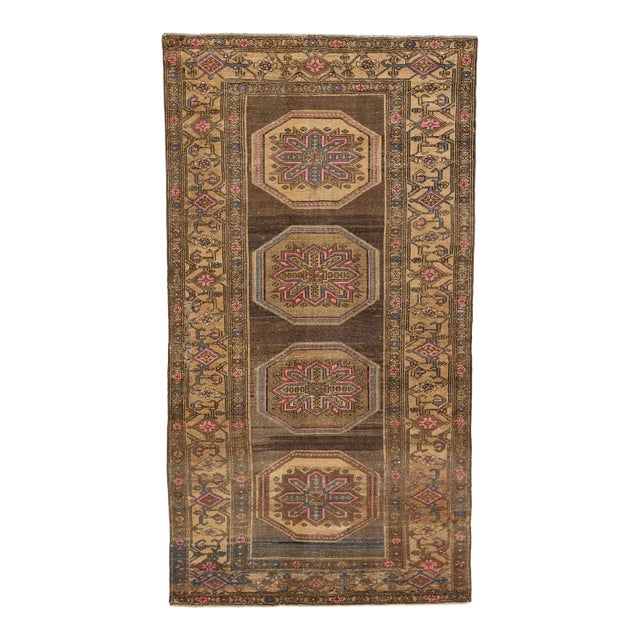 1960s Vintage Persian Distressed Handmade Tribal Brown Wool Rug For Sale