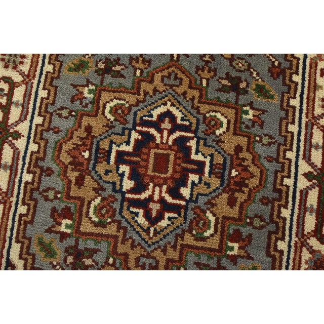 Heriz Runner 2’7” X 5’10” Blue Wool Tribal Hand-Knotted Oriental Rug For Sale - Image 4 of 10