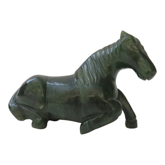 Late 20th Century Nephrite Canadian Dark Green Jade Horse Figurine For Sale