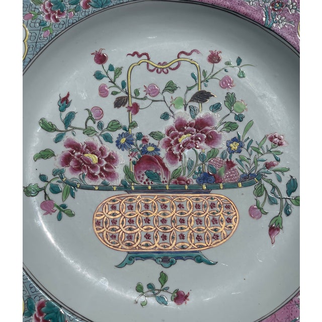 Antique Large Famille Rose 'Flower Basket' Charger For Sale - Image 10 of 12