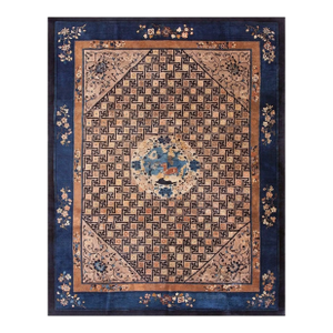 Splendid Hand-Knotted Beige & Round Floral Medallion Antique Chinese Peking Rug