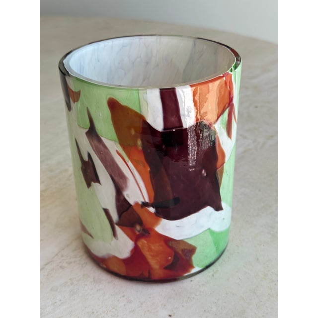 Contemporary Stories of Italy Murano Nougat Green, Red and Orange Glass Vase For Sale - Image 3 of 8