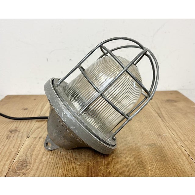 Industrial Grey Bunker Cage Light from Polam Gdansk, 1970s For Sale - Image 16 of 18