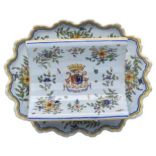 French Provincial Antique French Faience Asparagus Server with Coat of Arms For Sale - Image 3 of 10