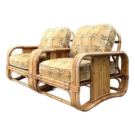 Vintage Bielecky Brothers Bent Rattan Lounge Chairs - A Pair For Sale