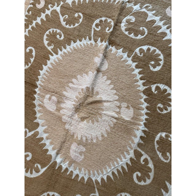 Suzani Wall Hanging Decor — Neutral Tan Uzbek Tablecloth For Sale In New York - Image 6 of 10
