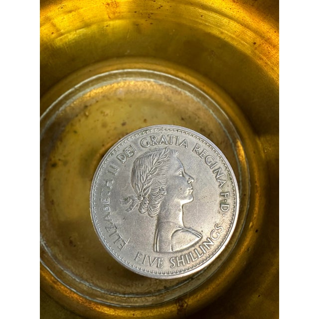 Early 20th Century Pair of Trench Art Catchalls or Ashtrays of Brass Artillery Shell Casings With Coins For Sale - Image 6 of 11