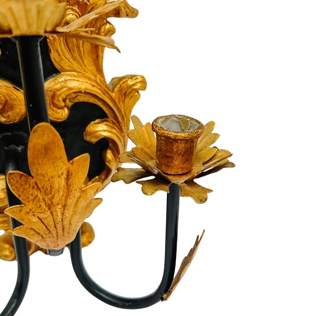 Large Vintage Italian Neoclassical Style Giltwood & Tole 3-Arm Wall Sconce Candelabra For Sale - Image 14 of 16