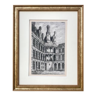 Antique French Etching Chateau Chambord C.1860 For Sale