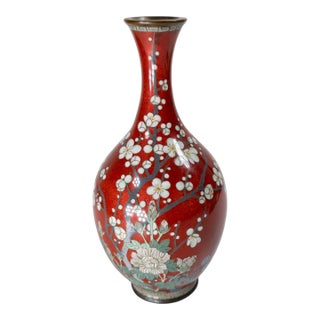 Early 20th Century Japanese Meiji Cloisonne Enamel Vase With Flowers For Sale