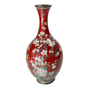 Early 20th Century Japanese Meiji Cloisonne Enamel Vase With Flowers