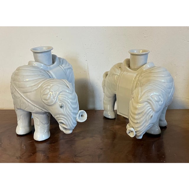 18th Century Antique 18th Century Chinese Blanc De Chine Porcelain Elephant Candlestick or Joss Stick Holders - A Pair For Sale - Image 5 of 16