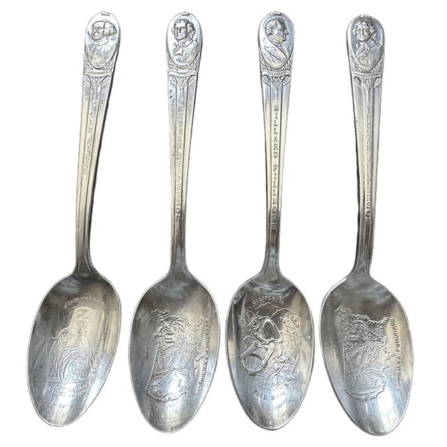 Wood Vintage Federal Eagle Wood Spoon Rack W/12 Silver Plate Collectible President Spoons For Sale - Image 7 of 11