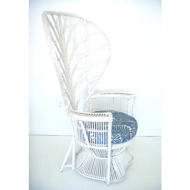 Vintage White Cane Peacock Chair & Cushion Chairish