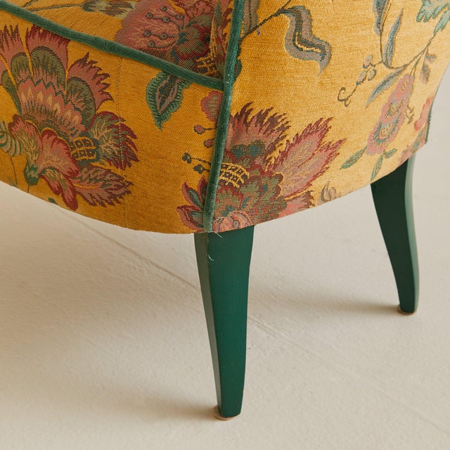 French Floral Armchair with Green Lacquered Frame, 1940s - 2 Available For Sale - Image 10 of 10