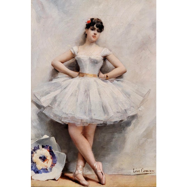 French Leon François Comerre -Portrait of a Ballerina W/ White Tutu- Oil Painting For Sale - Image 3 of 11