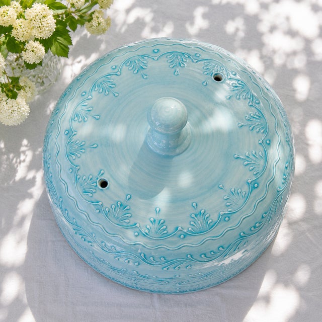 Large Vintage Handcrafted Turquoise Glazed Ceramic Display Bell, 1950s For Sale - Image 3 of 9