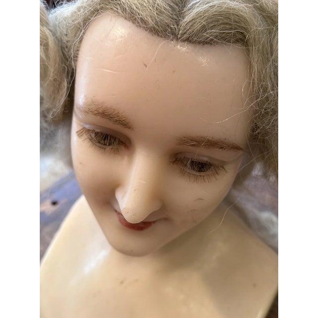 French 1900s Antique Wax Mannequin Head / French Store Display For Sale - Image 3 of 7
