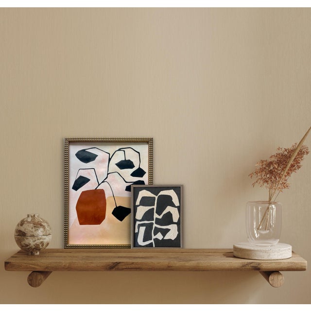 Abstract minimalist botanical acrylic painting on French hand crafted cotton paper. Framed in a gold frame. All works on...