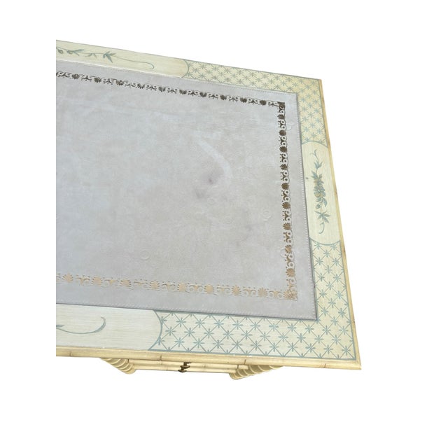 Faux Bamboo Hand Painted Blue and Creme Chinoiserie Desk For Sale - Image 9 of 12