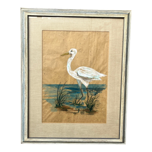 Vintage Heron Watercolor Painting Framed and Signed by the Artist. Circa 1970s